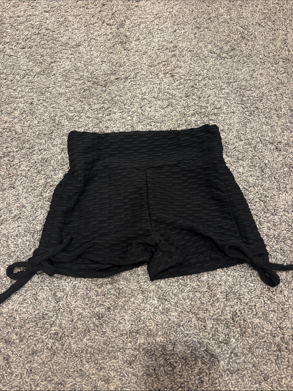 Women's Black High-Waist Athletic Knit Shorts with Side Ties